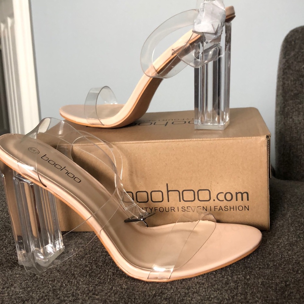 Boohoo barely there clear block heels